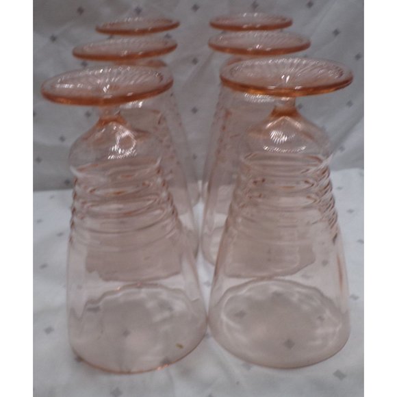 Set of 6 Pink Depression Glass Water/Tea Drinkware Glasses 7" Beehive/Federal?? - Picture 4 of 6